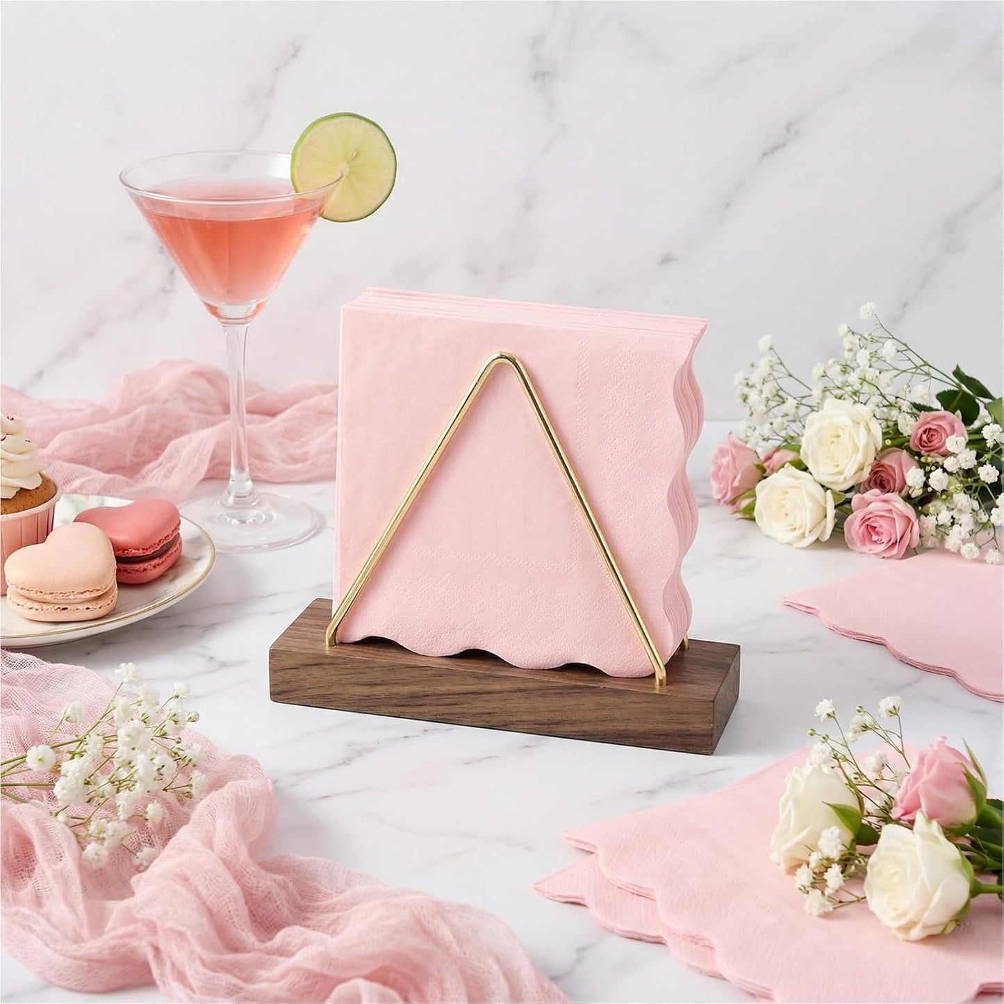 80 Pcs Cocktail Napkins, 5 x 5 Inch Scalloped Paper Napkin | Disposable Wavy Napkins Scalloped Dessert Beverage Napkin Pink Party Napkin for Wedding, Bridal Baby Shower, Birthday