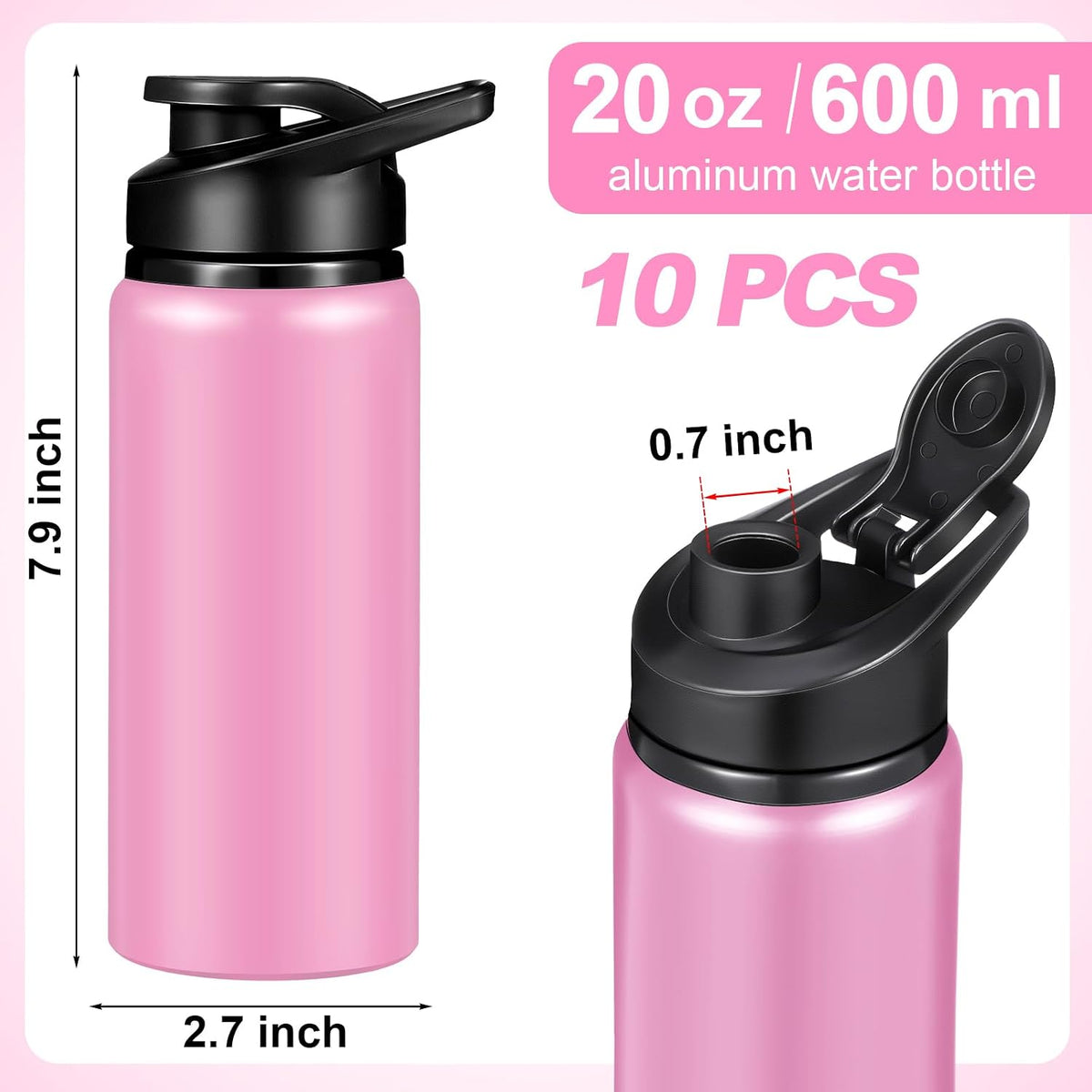 Water Bottle Bulk 20 oz Aluminum Reusable Bottles Lightweight Snap Lid Water Cups Easy Carry Leak Proof Travel Tumbler for Gym Sports Camping Hiking Fishing