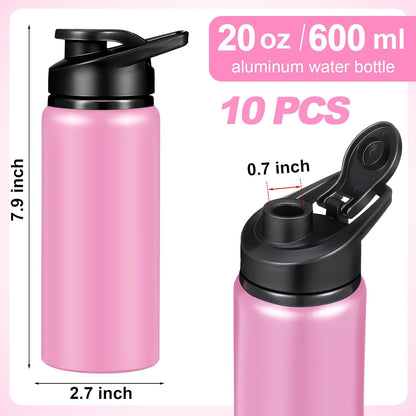 Water Bottle Bulk 20 oz Aluminum Reusable Bottles Lightweight Snap Lid Water Cups Easy Carry Leak Proof Travel Tumbler for Gym Sports Camping Hiking Fishing