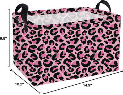 Rectangular Baskets,Pink Storage Basket with Handles for Room Decor, Leopard Print Box,Cute Storage Bin（Pink leopard print）