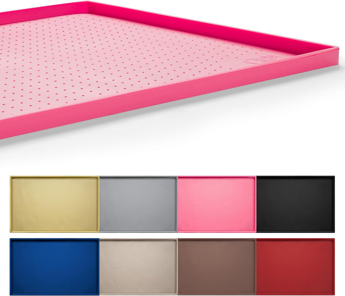 Dog Feeding Mat,100% Waterproof Food Grade Silicone Pet Food and Water Bowl Placemat,Dishwasher, High Raised Edge to Prevent Spills,Nonslip Tray to Stop Messes on Floor (19"x12"x0.5", Pink)