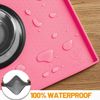 Dog Feeding Mat,100% Waterproof Food Grade Silicone Pet Food and Water Bowl Placemat,Dishwasher, High Raised Edge to Prevent Spills,Nonslip Tray to Stop Messes on Floor (19"x12"x0.5", Pink)