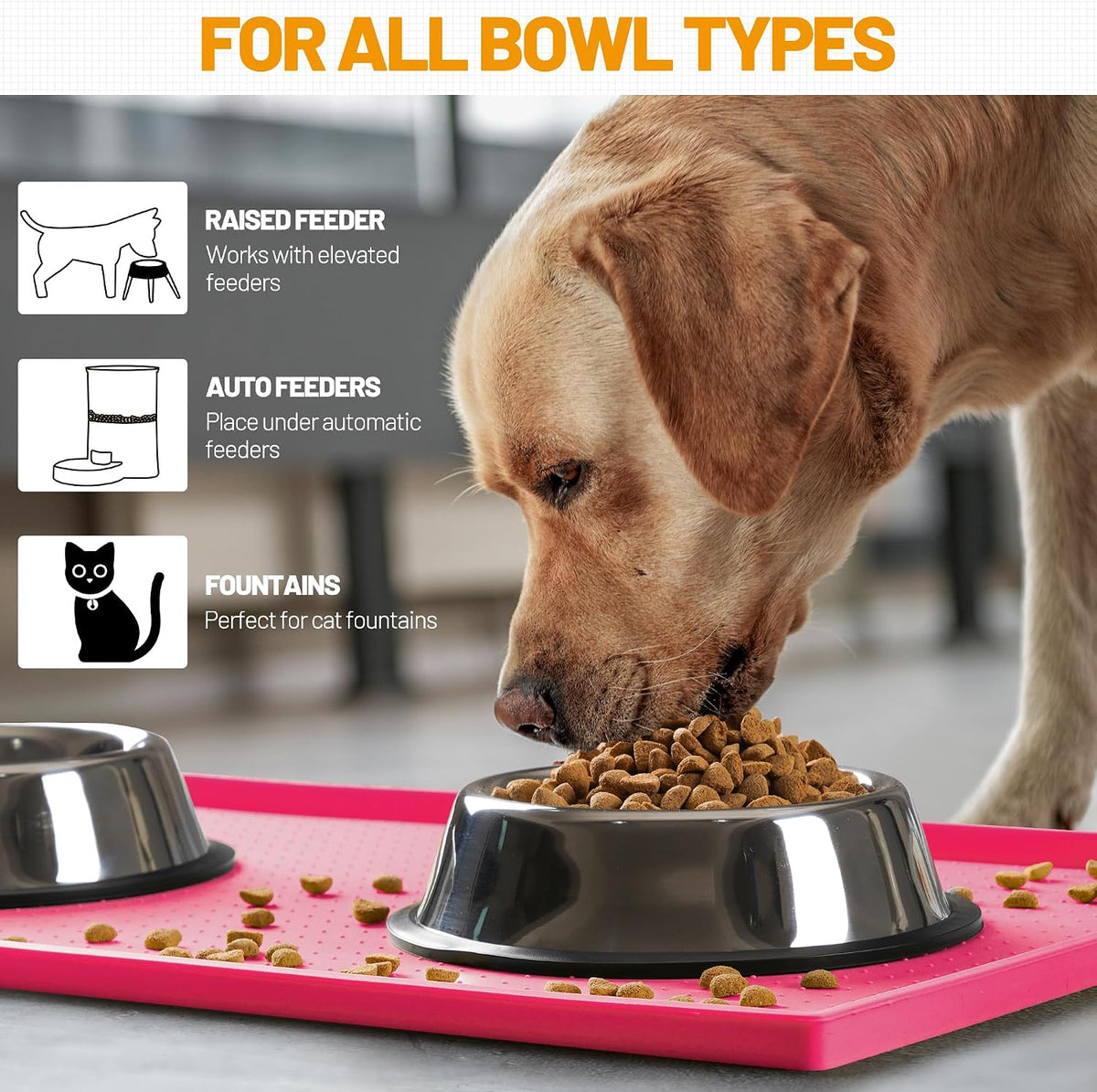 Dog Feeding Mat,100% Waterproof Food Grade Silicone Pet Food and Water Bowl Placemat,Dishwasher, High Raised Edge to Prevent Spills,Nonslip Tray to Stop Messes on Floor (19"x12"x0.5", Pink)