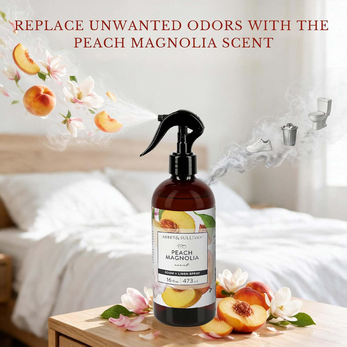 Linen Spray, Peach Magnolia, Fabric Freshener and Fragrance Room Spray, Pack of 2, 16 oz