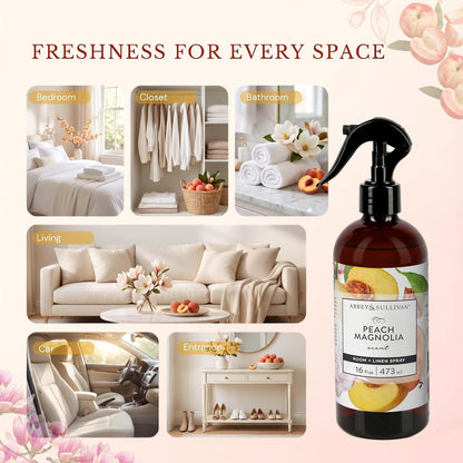 Linen Spray, Peach Magnolia, Fabric Freshener and Fragrance Room Spray, Pack of 2, 16 oz