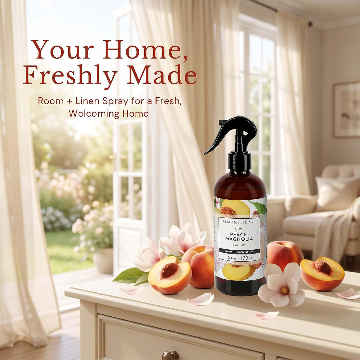 Linen Spray, Peach Magnolia, Fabric Freshener and Fragrance Room Spray, Pack of 2, 16 oz