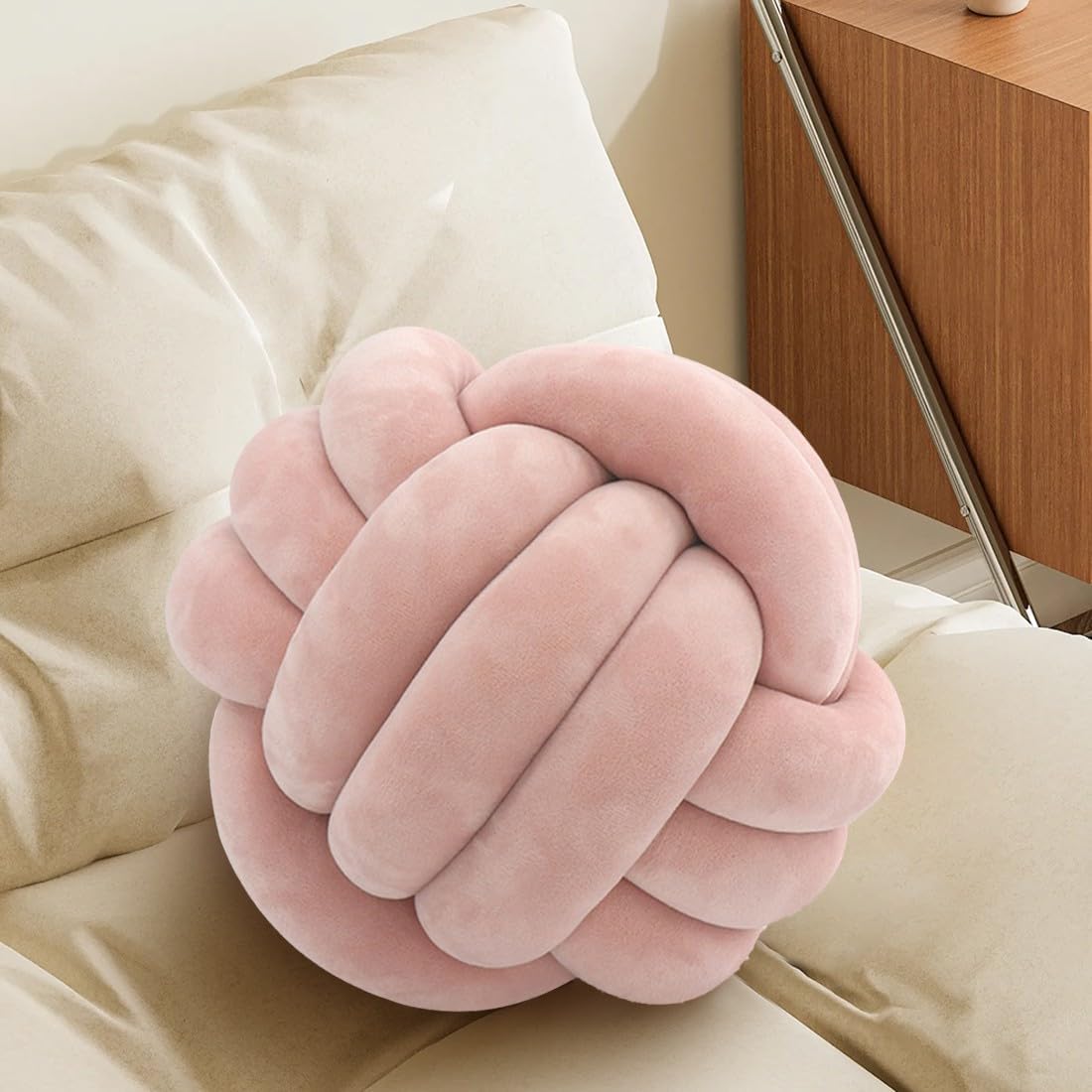 KUCCO Pearl Pink Knot Pillow Ball, Handmade Knotted Throw Pillow, 7.87 Inch