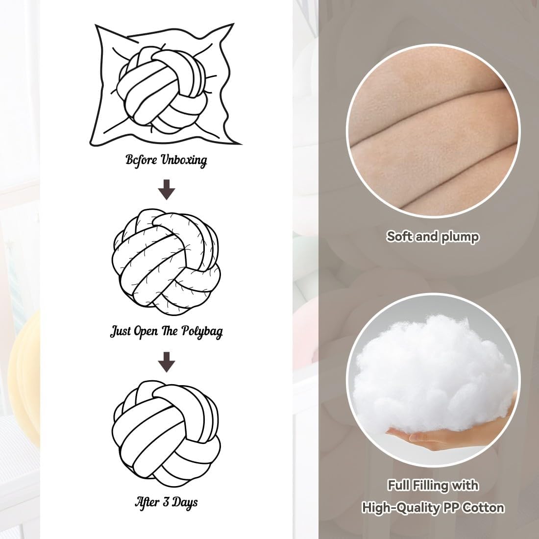KUCCO Pearl Pink Knot Pillow Ball, Handmade Knotted Throw Pillow, 7.87 Inch