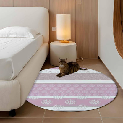Round Rugs 4 Feet, Farm Fruits Non-Slip Area Rugs for Living Room Bedroom Entryway, Watermelon Lemons Peach Pink Grey Striped Washable Carpet Runner Rug for Indoor/Outdoor