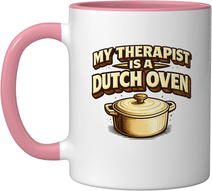 My Therapist Is A Dutch Oven Sourdough Bread Baking Baker Ceramic Mug, Pink/White