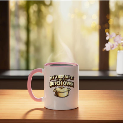 My Therapist Is A Dutch Oven Sourdough Bread Baking Baker Ceramic Mug, Pink/White