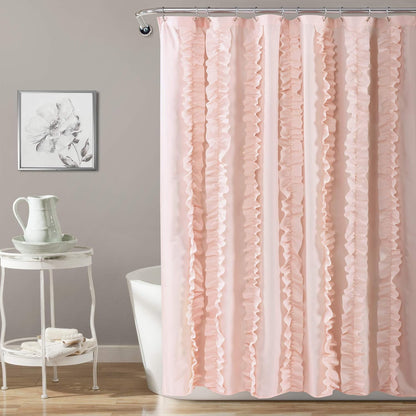 Belle Shower Curtain Single 72" W x 72" L Blush - Fabric Shower Curtains for Bathroom - Pink Bathroom Curtain - Coquette Decor