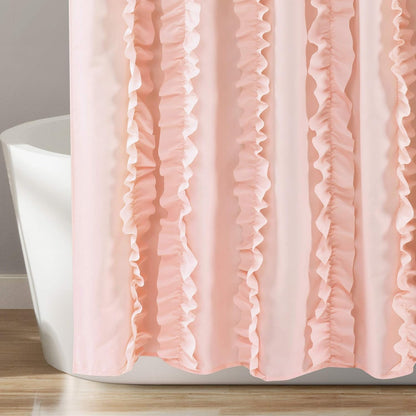 Belle Shower Curtain Single 72" W x 72" L Blush - Fabric Shower Curtains for Bathroom - Pink Bathroom Curtain - Coquette Decor