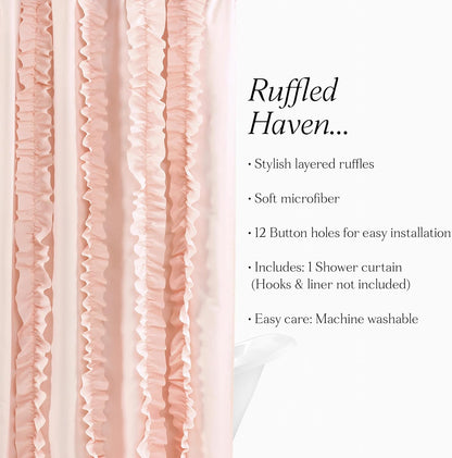 Belle Shower Curtain Single 72" W x 72" L Blush - Fabric Shower Curtains for Bathroom - Pink Bathroom Curtain - Coquette Decor