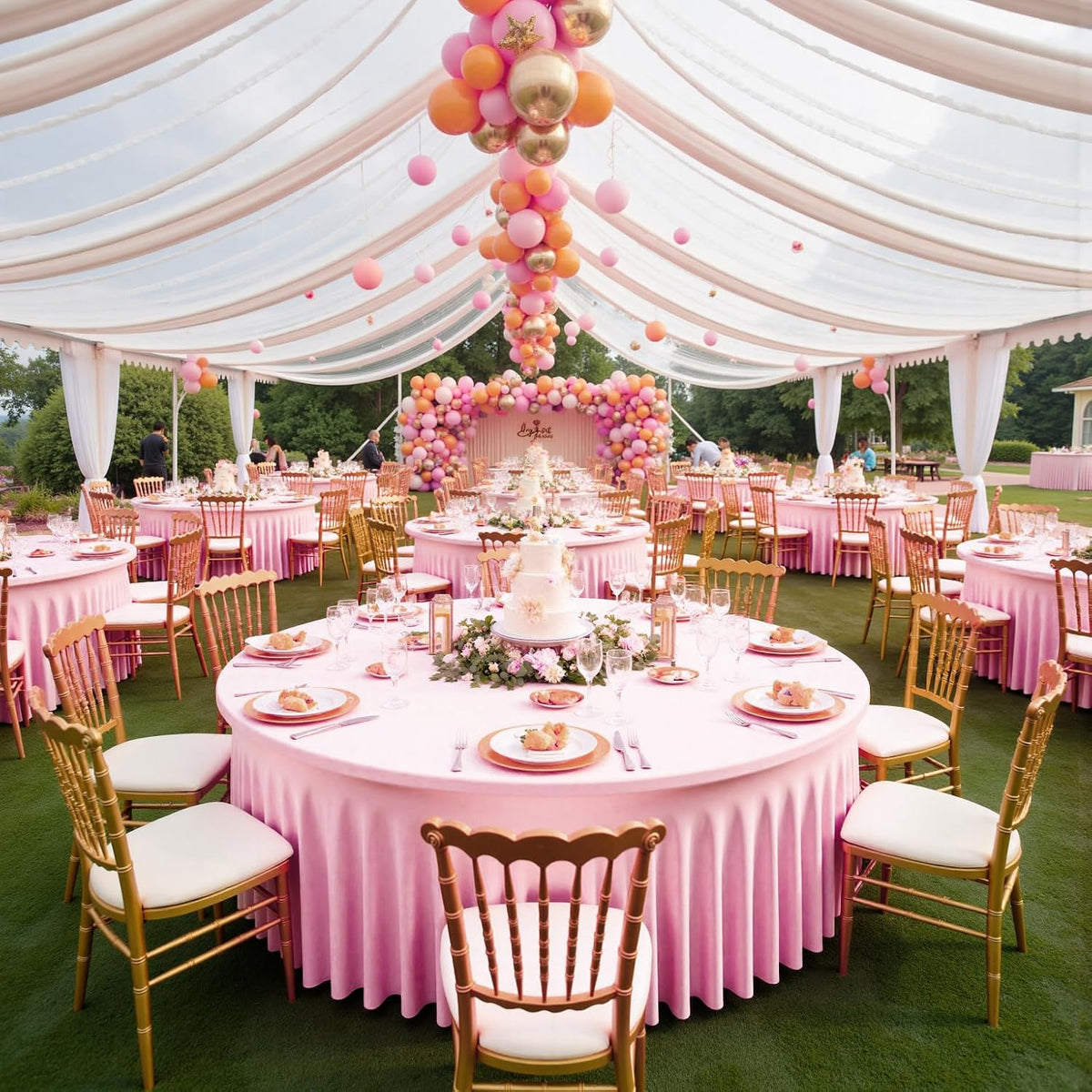 6 Pack Spandex Pink Round Tablecloths for 60in Tables, 120Inch Stretchy Fitted 5FT Round Table Clothes,Wrinkle Free Table Cover with Skirt for Wedding Party Dining Banquet