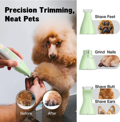 Dog Grooming Kit, Dog Clippers for Grooming for Thick Heavy Curly Coats, Professional Pet Paw Trimmer with Nail Grinder Low Noise Rechargeable Stainless Steel Hair Trimmer for Dogs Cats