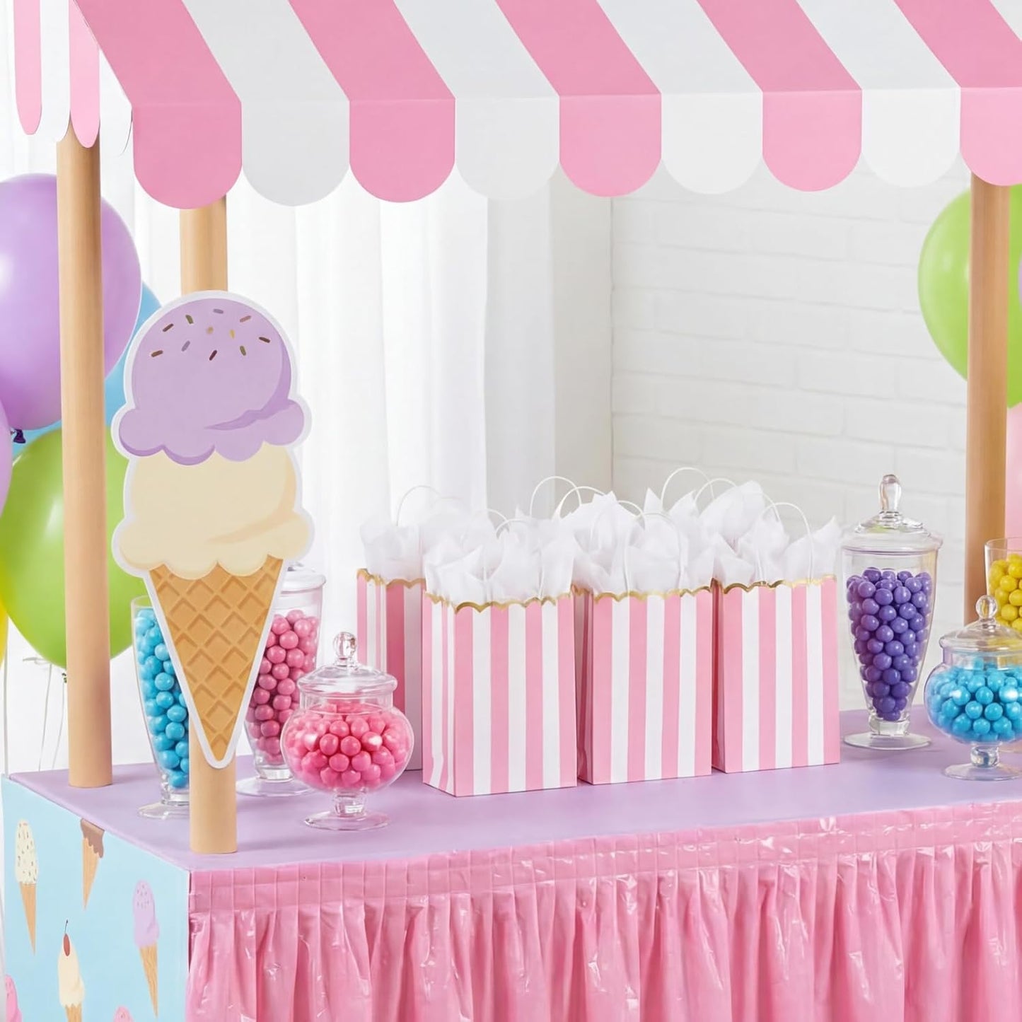 24 Pcs Pink and White Striped Gift Bags with Handles Gold Scalloped Edge Candy Goodie Treat Bags for Carnival Party Favors Circus Themed Birthday Supplies