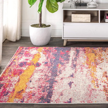 Modern Abstract Brushstroke Pink/Cream Indoor Area Rug, 4x6, Contemporary POP, Transitional, Easy-Cleaning for Living Room, Bedroom, Kitchen, Pet Friendly, Non-Shedding (CTP102B-4)