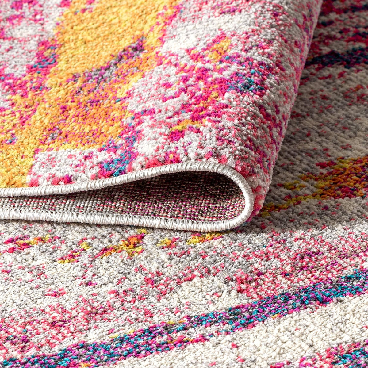 Modern Abstract Brushstroke Pink/Cream Indoor Area Rug, 4x6, Contemporary POP, Transitional, Easy-Cleaning for Living Room, Bedroom, Kitchen, Pet Friendly, Non-Shedding (CTP102B-4)