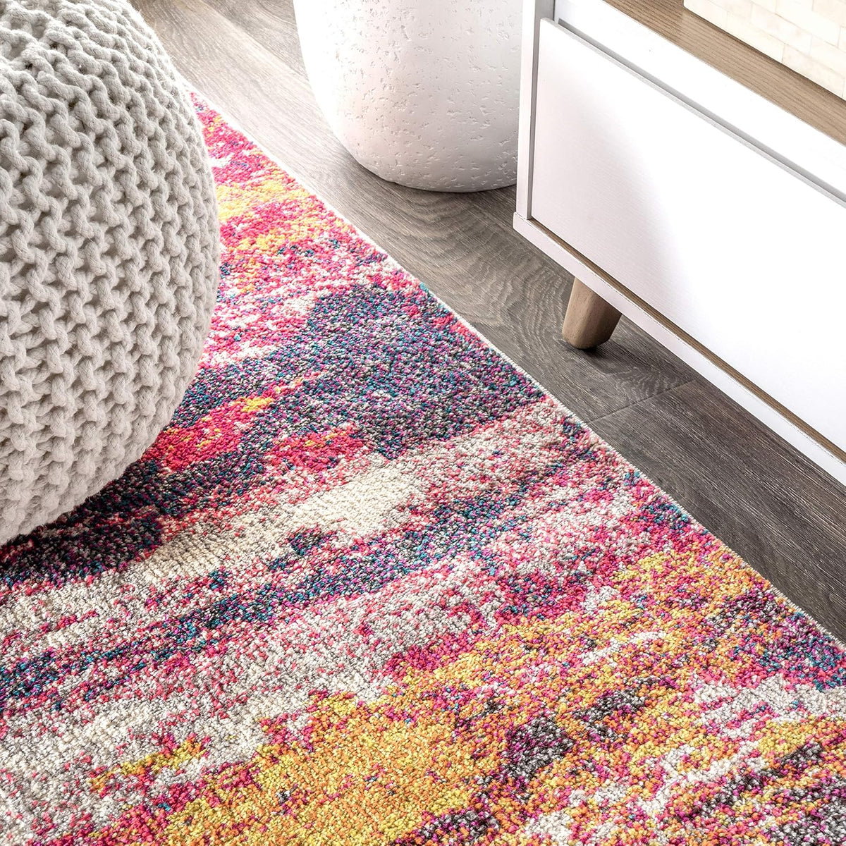 Modern Abstract Brushstroke Pink/Cream Indoor Area Rug, 4x6, Contemporary POP, Transitional, Easy-Cleaning for Living Room, Bedroom, Kitchen, Pet Friendly, Non-Shedding (CTP102B-4)