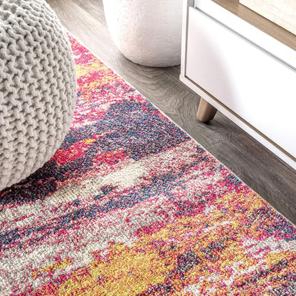 Modern Abstract Brushstroke Pink/Cream Indoor Area Rug, 4x6, Contemporary POP, Transitional, Easy-Cleaning for Living Room, Bedroom, Kitchen, Pet Friendly, Non-Shedding (CTP102B-4)