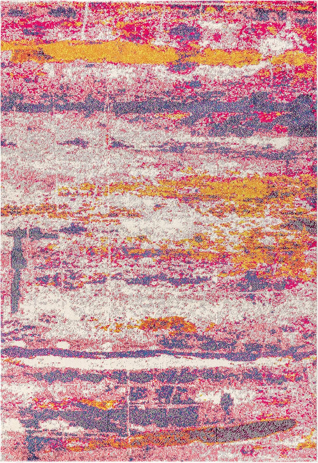 Modern Abstract Brushstroke Pink/Cream Indoor Area Rug, 4x6, Contemporary POP, Transitional, Easy-Cleaning for Living Room, Bedroom, Kitchen, Pet Friendly, Non-Shedding (CTP102B-4)