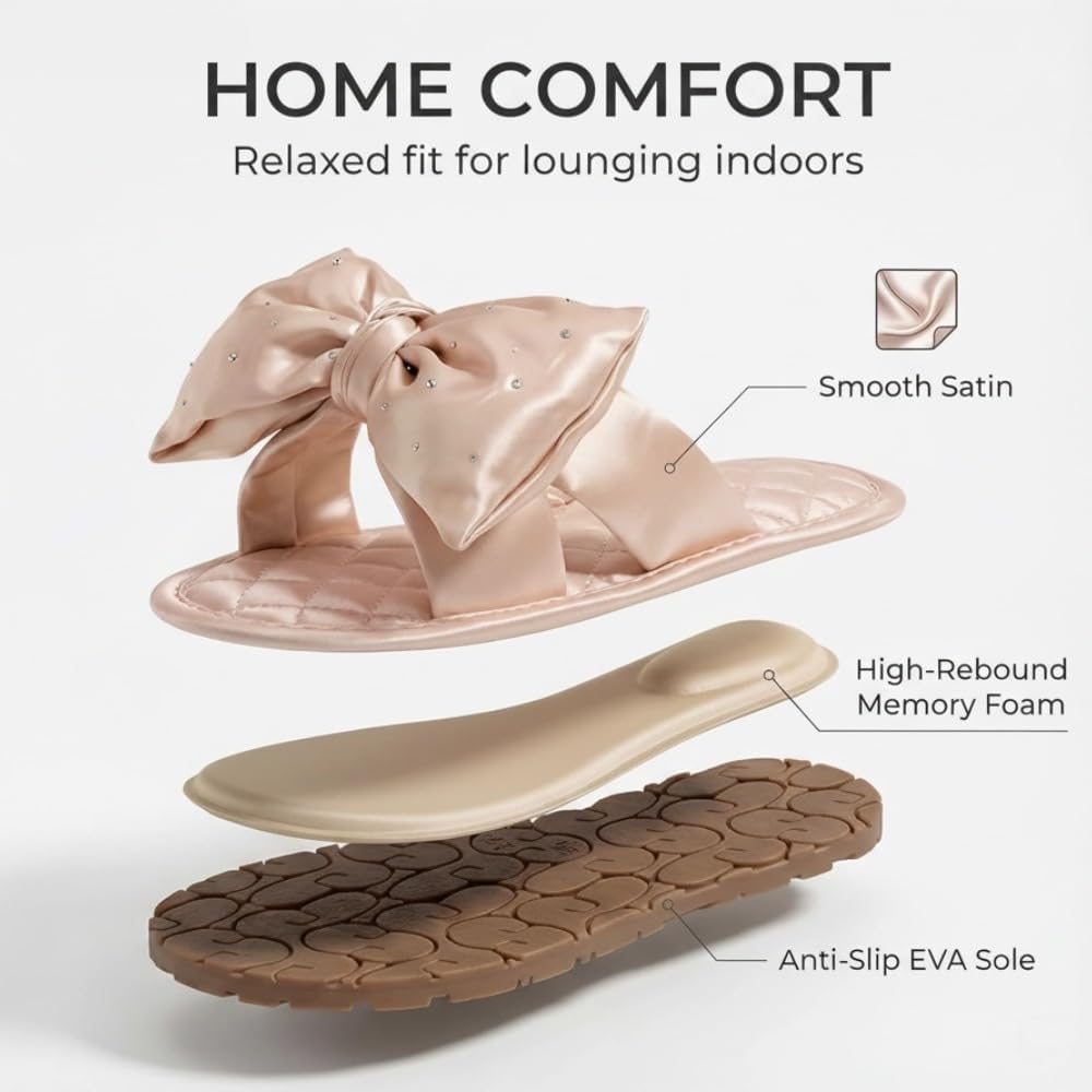 Flat Slippers Satin Sweetheart Bow Elegant Rhinestone Pure Color Bridal Flips Hand Sewn Comfortable Bridemaids Hotel Slides Bridal Shower Gifts for Wedding Home Flops