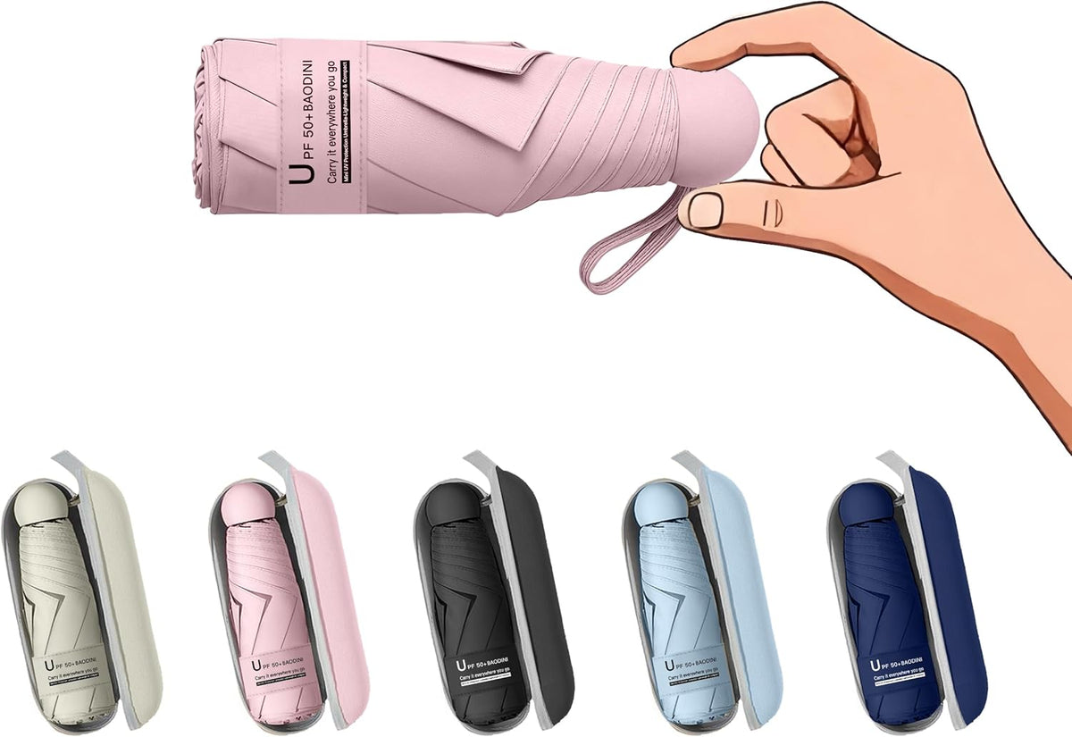 Mini Travel Umbrella with UV Sun Protection, Compact Pocket-Size