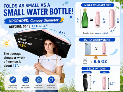 Mini Travel Umbrella with UV Sun Protection, Compact Pocket-Size