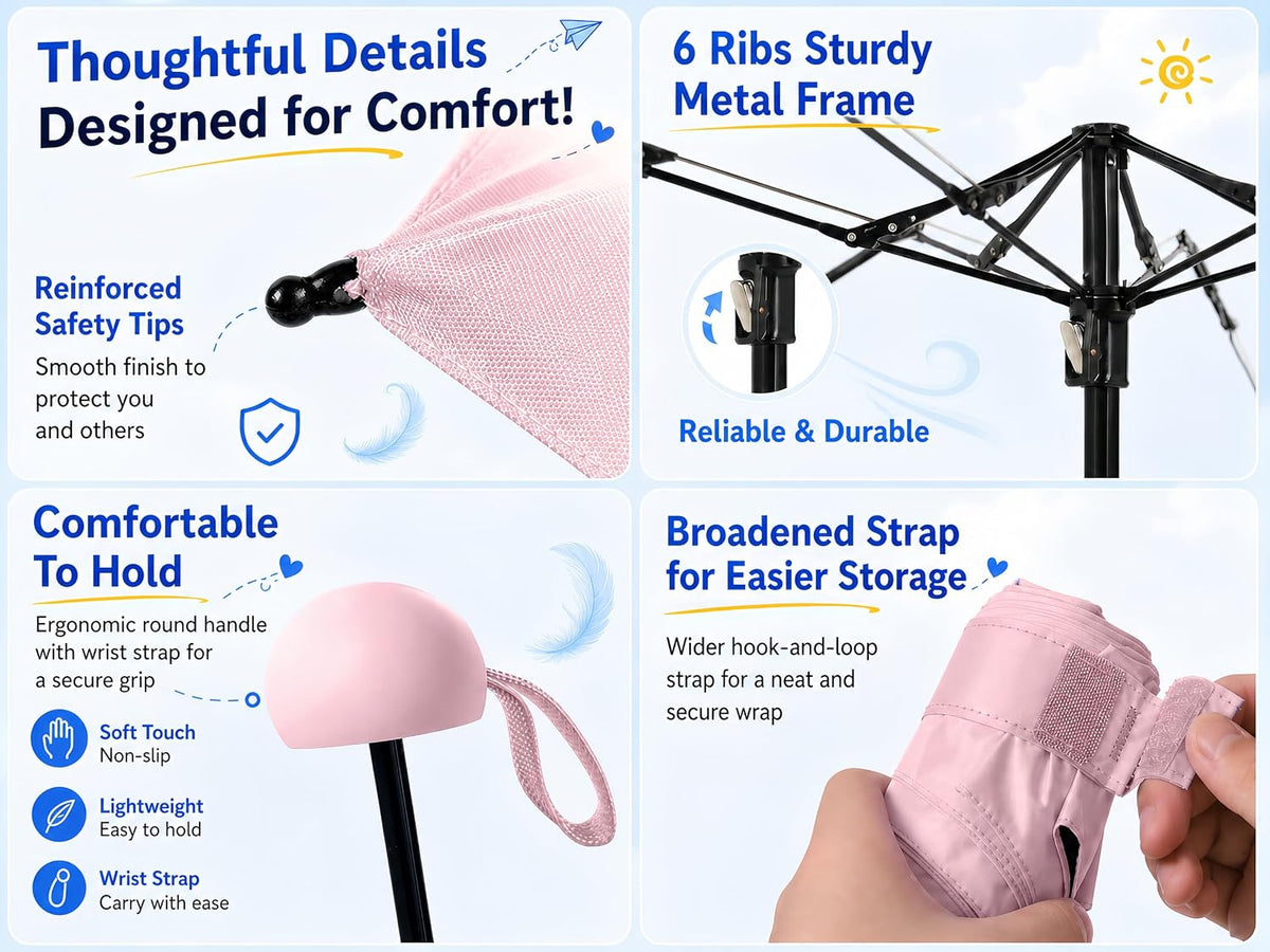 Mini Travel Umbrella with UV Sun Protection, Compact Pocket-Size