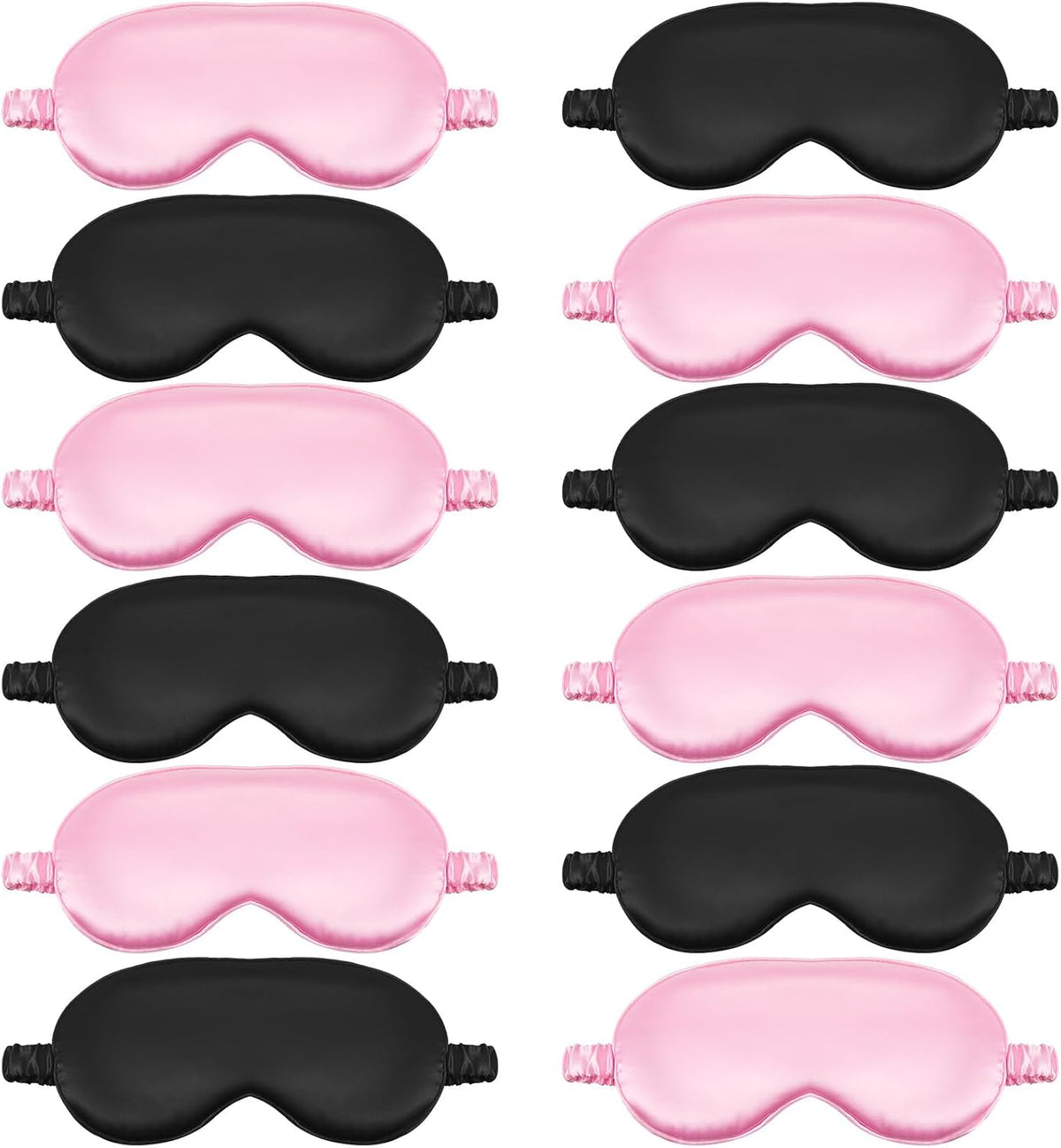 12 Pcs Silk Sleep Masks Soft Satin Eye Masks with Adjustable Elastic Strap for Sleeping Comfortable Blindfold Eyeshade for Men Women Nap Night Travel Gifts(Black, Pink)
