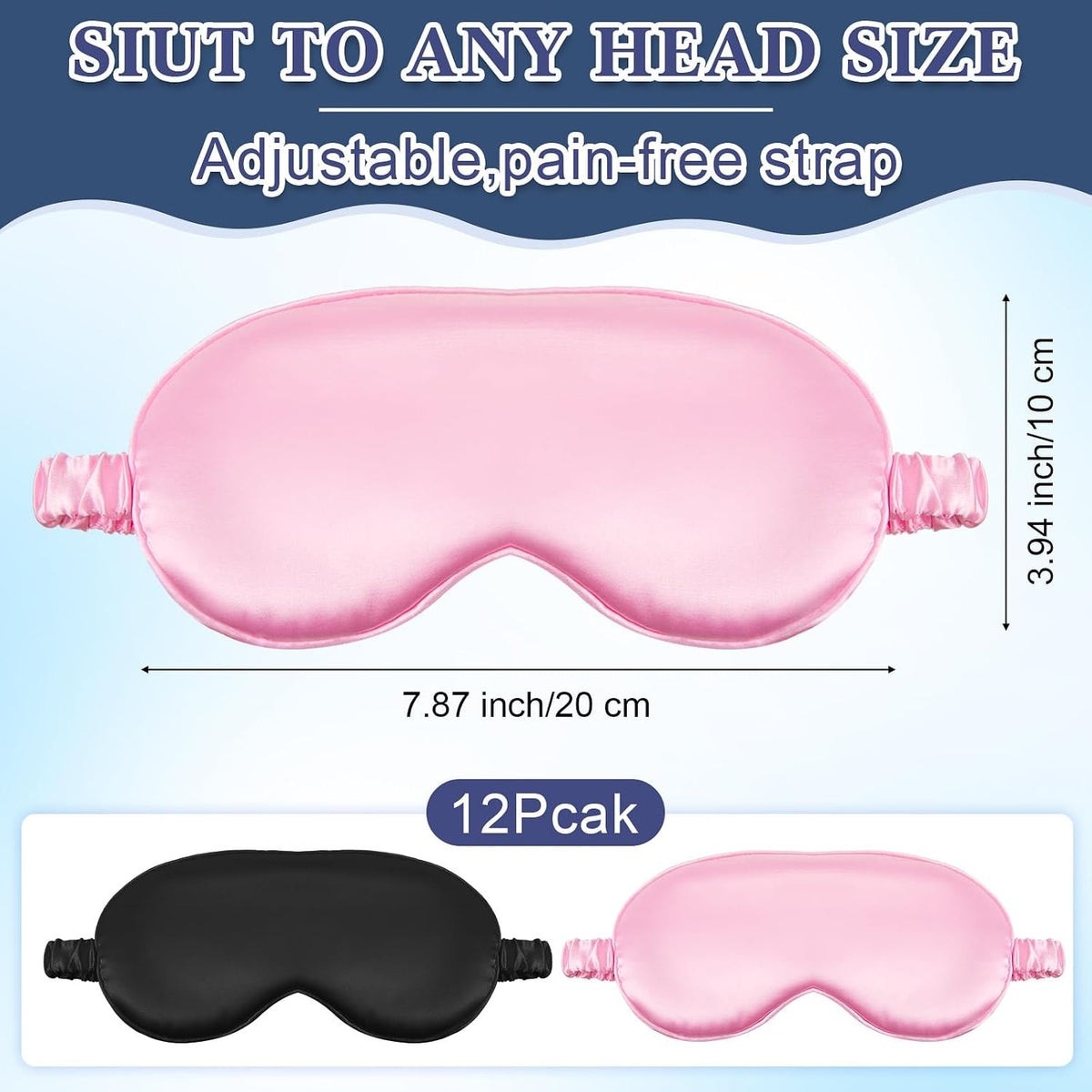 12 Pcs Silk Sleep Masks Soft Satin Eye Masks with Adjustable Elastic Strap for Sleeping Comfortable Blindfold Eyeshade for Men Women Nap Night Travel Gifts(Black, Pink)