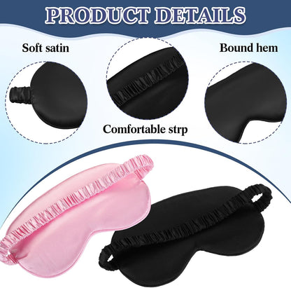 12 Pcs Silk Sleep Masks Soft Satin Eye Masks with Adjustable Elastic Strap for Sleeping Comfortable Blindfold Eyeshade for Men Women Nap Night Travel Gifts(Black, Pink)