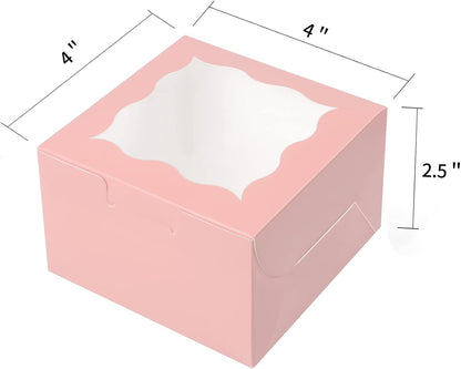 60pcs Small Cookie Boxes with Window, 4x4x2.5 Pink Bakery Box