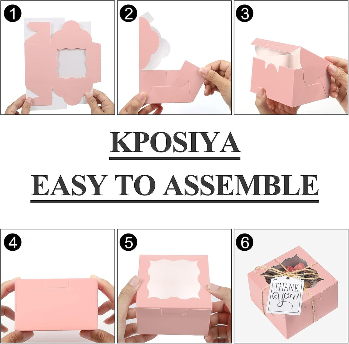 60pcs Small Cookie Boxes with Window, 4x4x2.5 Pink Bakery Box