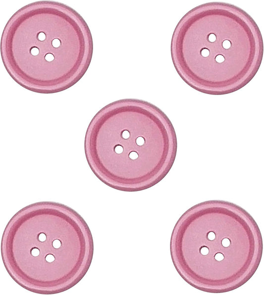100pcs Resin Button Solid Color 4Holes Craft Clothe Sewing Card Making Sweater Shirt (Pink, 1"(25mm))