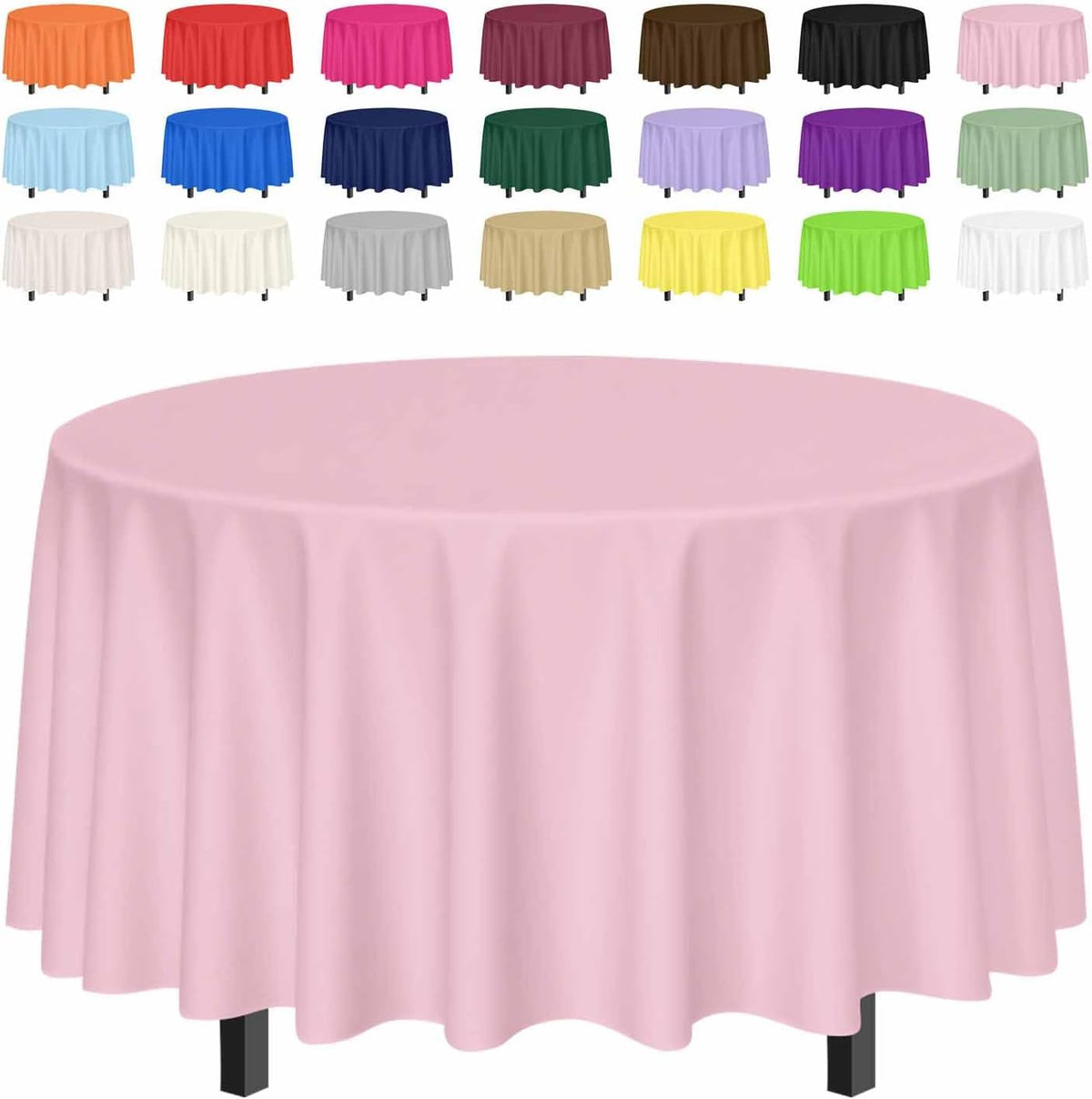 2 Pack Light Pink Tablecloth Round 84 x 84 Plastic Table Cover Waterproof Pink Table Cloth Disposable for Wedding Birthday Baby Shower Party Picnic Circle Tablecloth