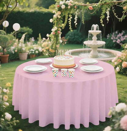 2 Pack Light Pink Tablecloth Round 84 x 84 Plastic Table Cover Waterproof Pink Table Cloth Disposable for Wedding Birthday Baby Shower Party Picnic Circle Tablecloth