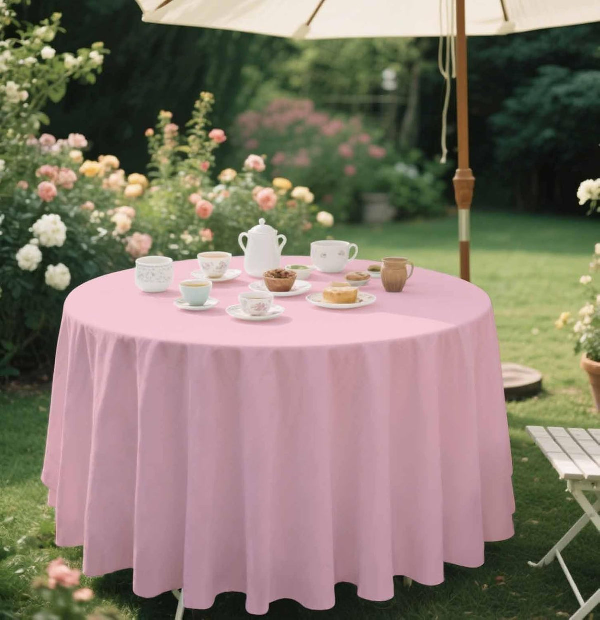 2 Pack Light Pink Tablecloth Round 84 x 84 Plastic Table Cover Waterproof Pink Table Cloth Disposable for Wedding Birthday Baby Shower Party Picnic Circle Tablecloth