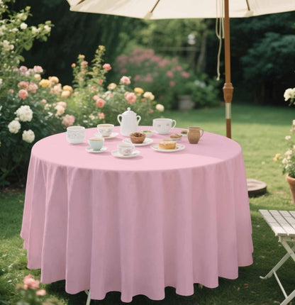 2 Pack Light Pink Tablecloth Round 84 x 84 Plastic Table Cover Waterproof Pink Table Cloth Disposable for Wedding Birthday Baby Shower Party Picnic Circle Tablecloth