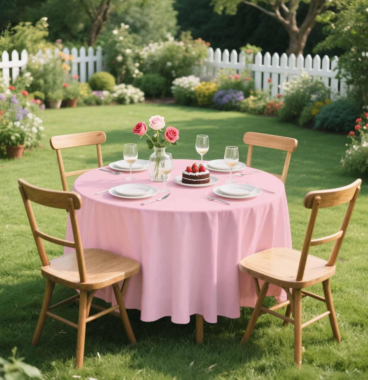 2 Pack Light Pink Tablecloth Round 84 x 84 Plastic Table Cover Waterproof Pink Table Cloth Disposable for Wedding Birthday Baby Shower Party Picnic Circle Tablecloth