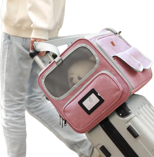 Cats Carrier for Small Dogs Puppy Cat Bag Expandable,Airline Approved,2 Sides Expand,Rabbit Bunny Pets Carriers Small Animals Travel Outdoor Carry Kennel (Pink)
