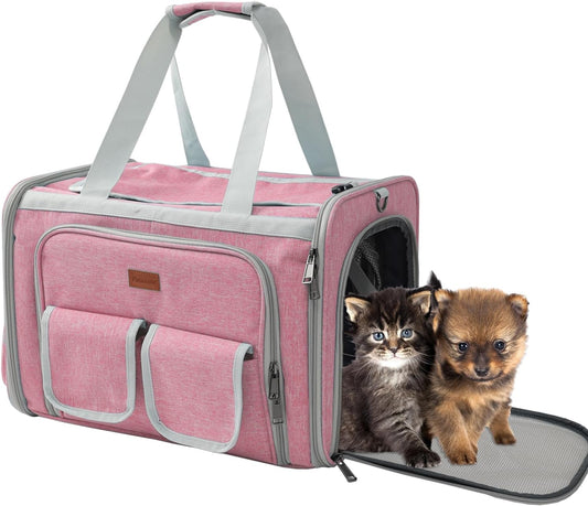Cats Carrier for Small Dogs Puppy Cat Bag Expandable,Airline Approved,2 Sides Expand,Rabbit Bunny Pets Carriers Small Animals Travel Outdoor Carry Kennel (Pink)