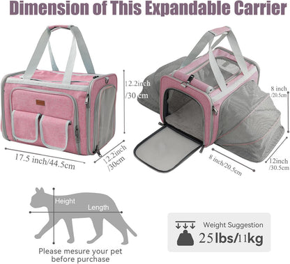 Cats Carrier for Small Dogs Puppy Cat Bag Expandable,Airline Approved,2 Sides Expand,Rabbit Bunny Pets Carriers Small Animals Travel Outdoor Carry Kennel (Pink)