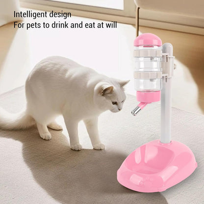 Pet Standing Water Dispenser Feeder, 500ml Dog Water Feeder Bottle Adjustable Raised Pet Food Bowl for Dogs Detachable Bottles Easy Cleaning (Pink)