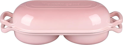 Enameled Cast Iron Double Dutch Oven with Lid, Dual Round Loaf Pan, Bread pan for Homemade Sourdough Bread Baking, Pink