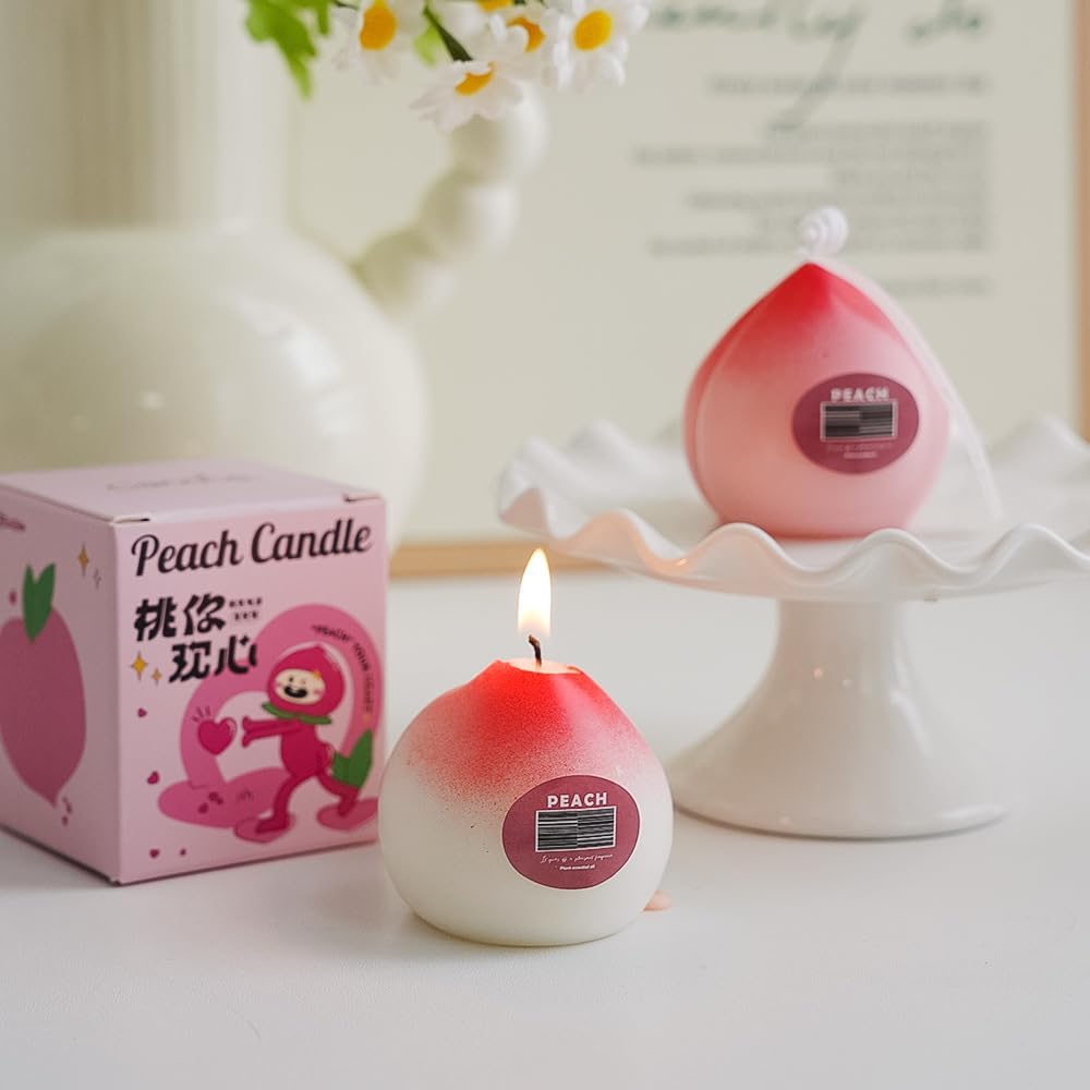 65gram Creative Lovely Kawaii Aromatherapy for Gifts Present Party Festival Anniversaries Wedding Birthday Peach Scented Candle Calm, Home Décor Burn Time of 5-7 Hours (1)