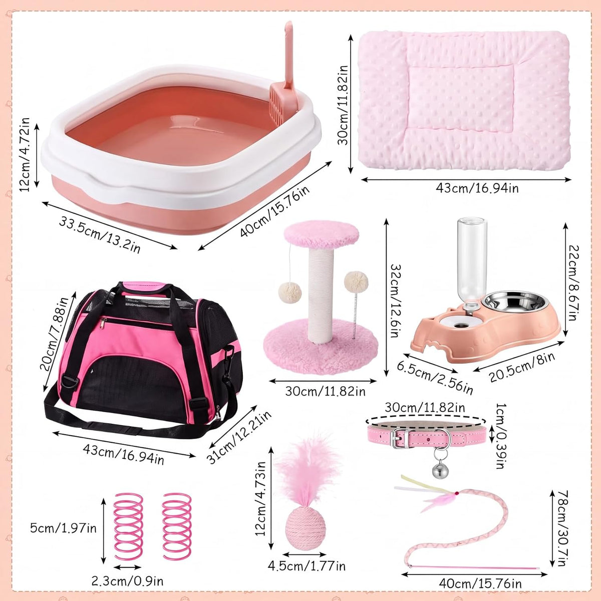 10 Pcs Kitten Starter Kit for Indoor, Classic, Medium, Pink