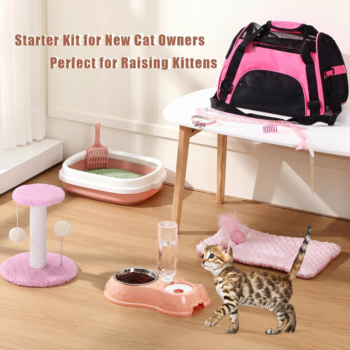 10 Pcs Kitten Starter Kit for Indoor, Classic, Medium, Pink