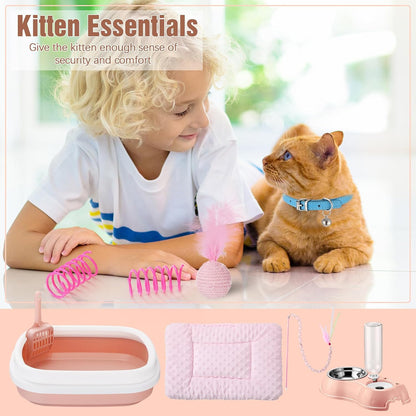 10 Pcs Kitten Starter Kit for Indoor, Classic, Medium, Pink